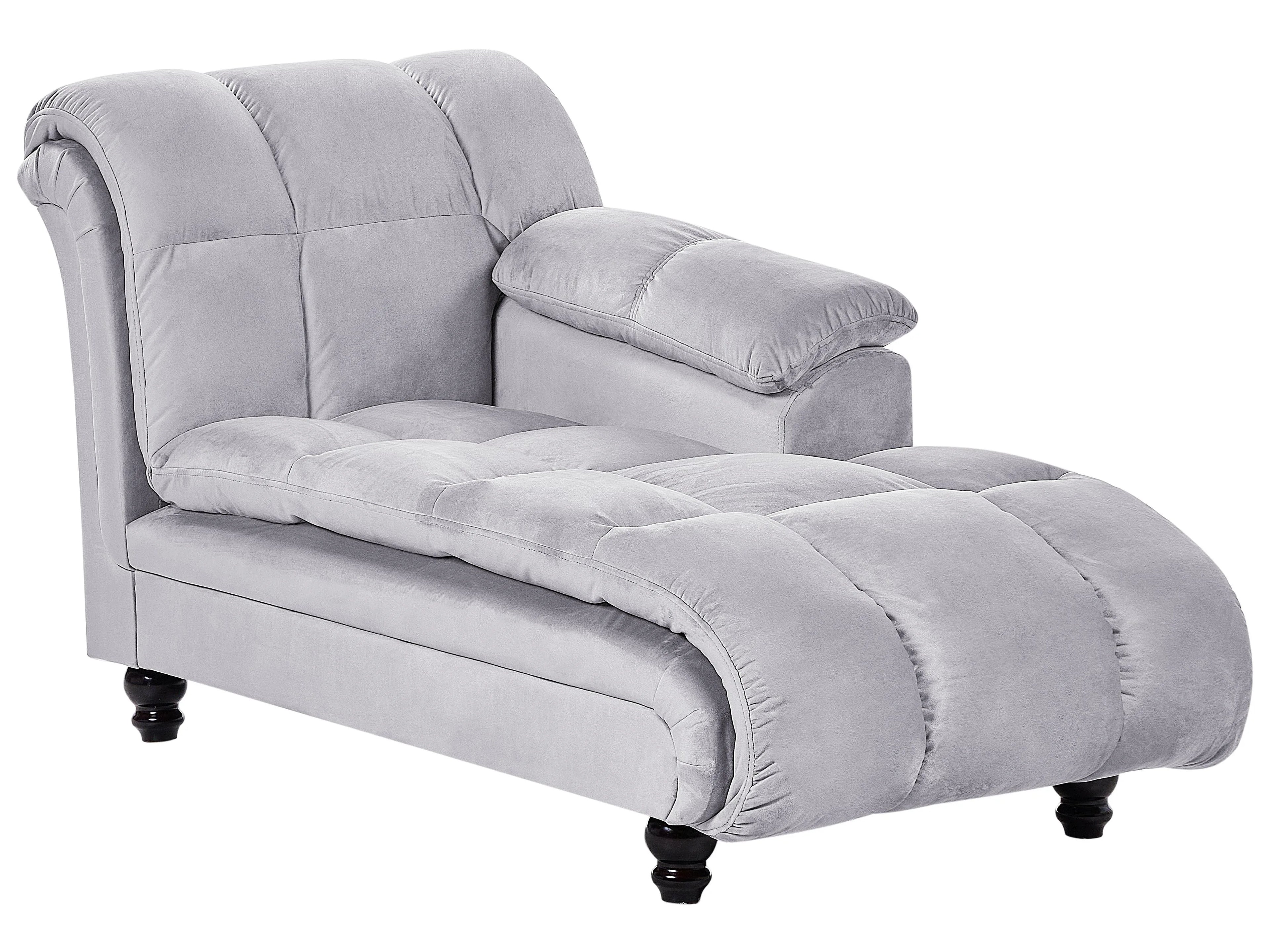 Chaise longue, version gauche, velours gris clair
