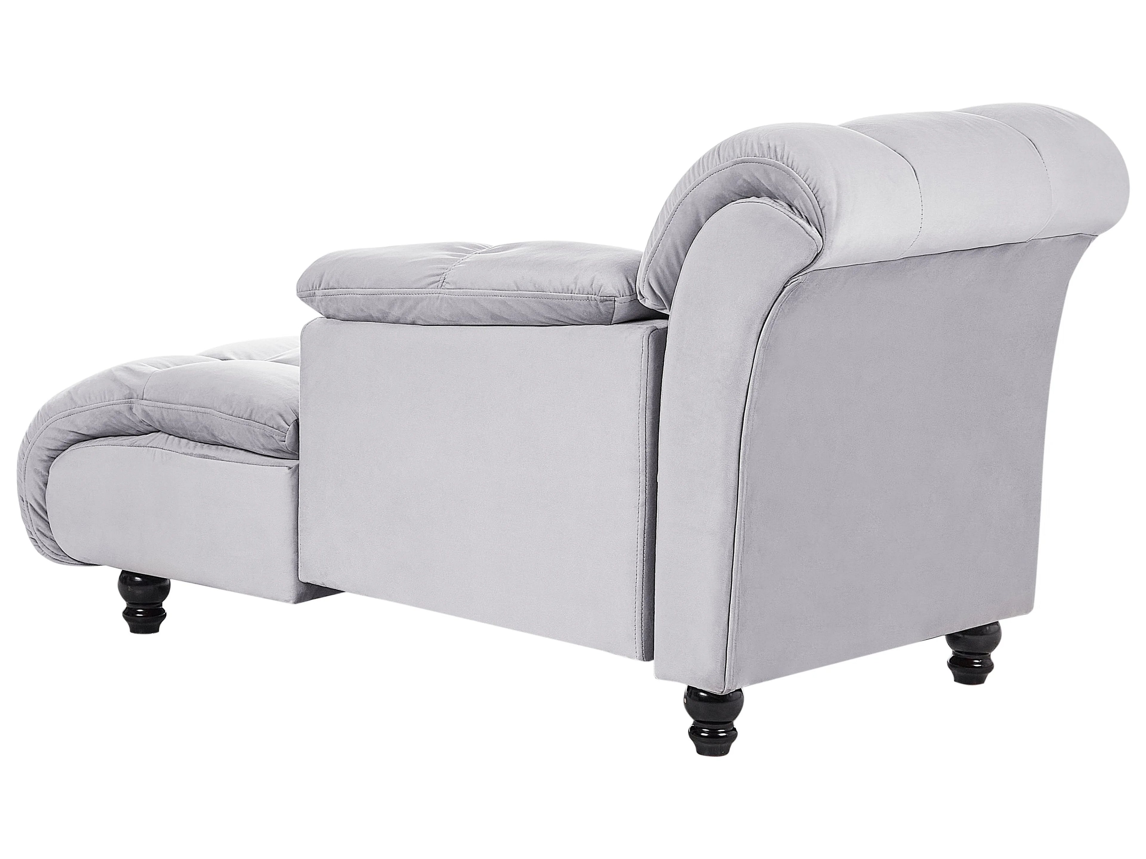 Chaise longue, version gauche, velours gris clair