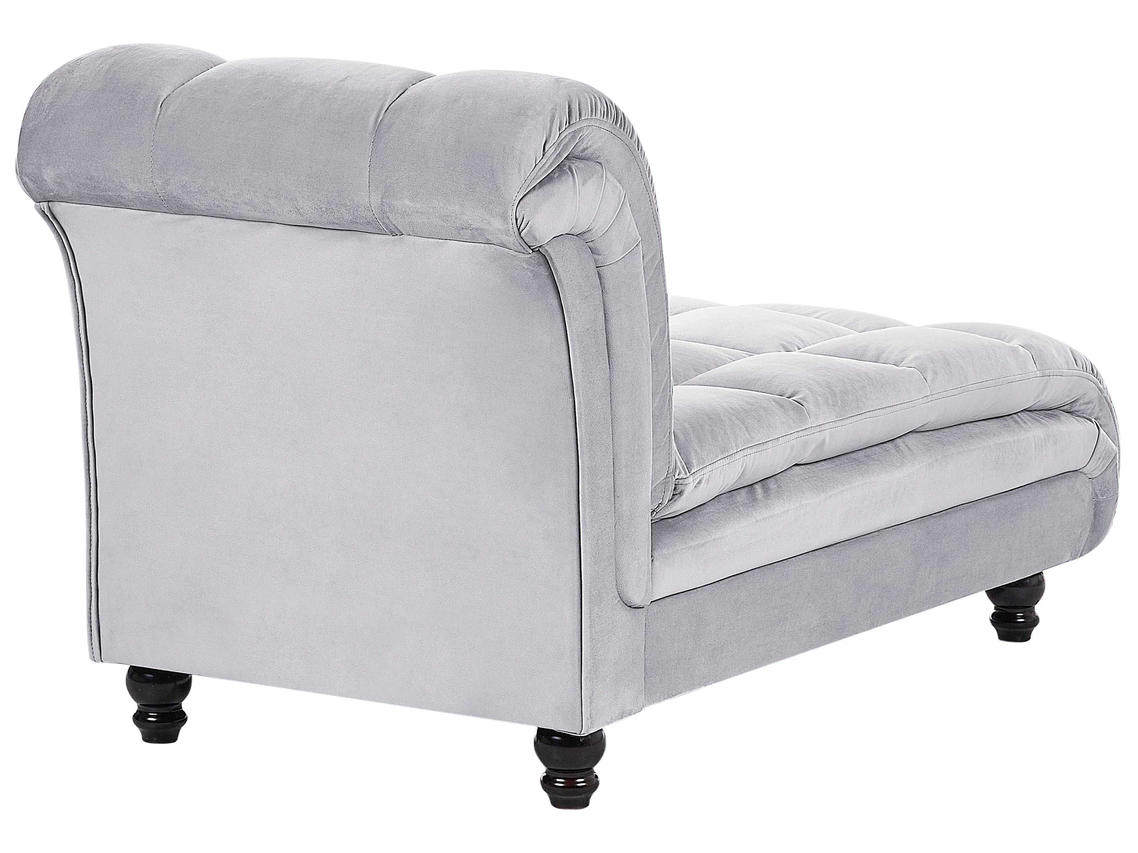 Chaise longue, version gauche, velours gris clair