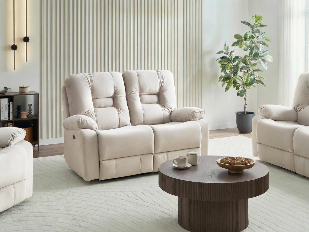 Canapé inclinable électrique 2 places Velours Beige clair avec port USB