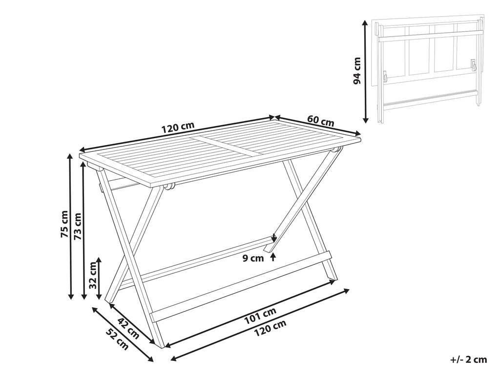 Table de salle à manger de jardin 120 cm x 60 cm en bois d'acacia marron