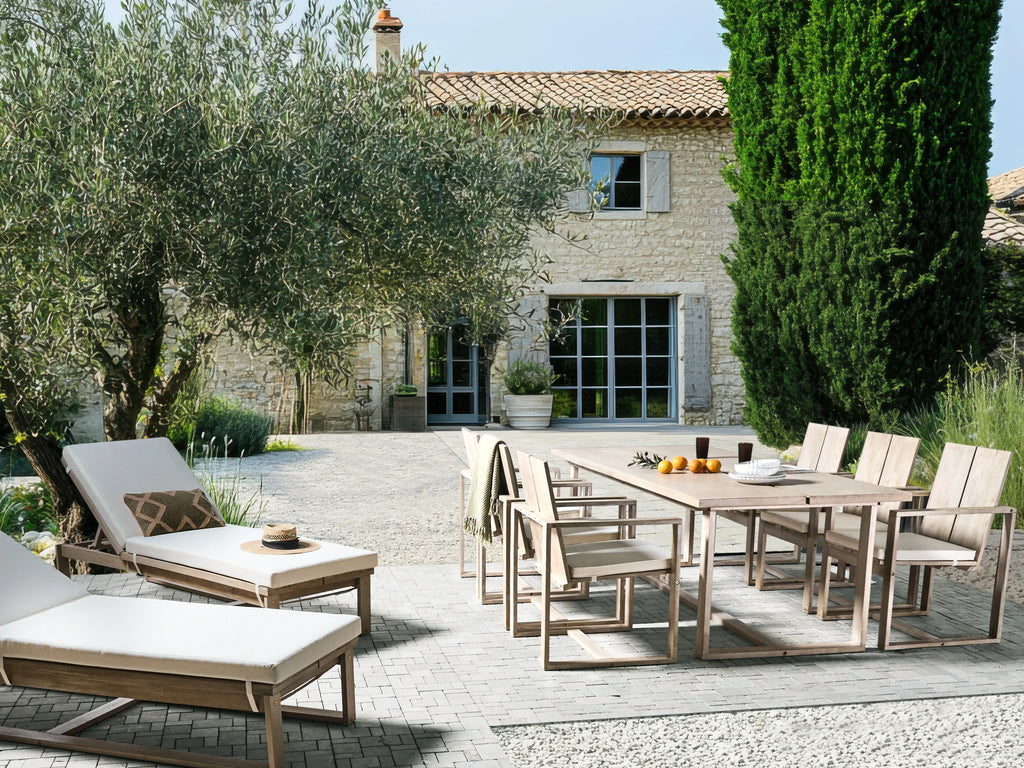 Chaise longue avec coussin Bois d'acacia Blanc cassé