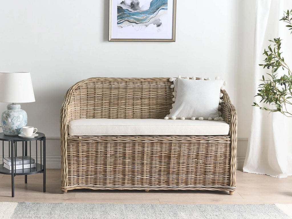 Banc de jardin avec coussin 141 cm Rotin naturel