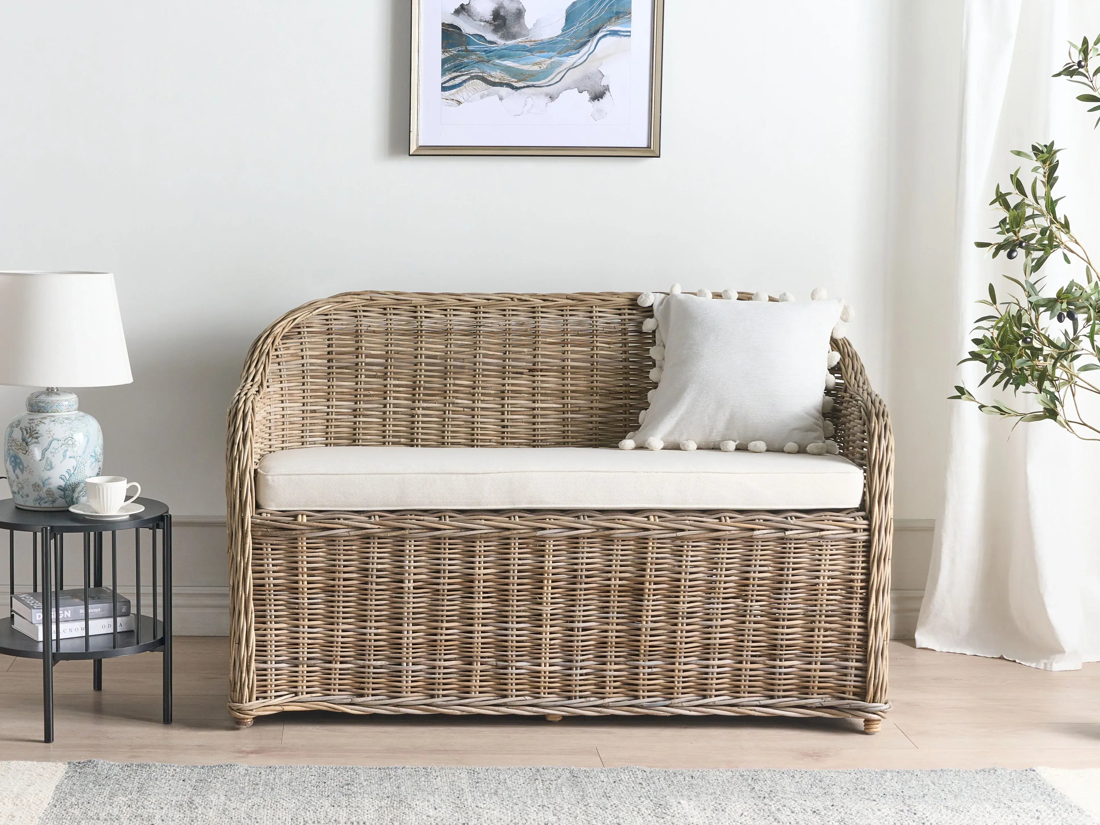 Banc de jardin avec coussin 141 cm Rotin naturel