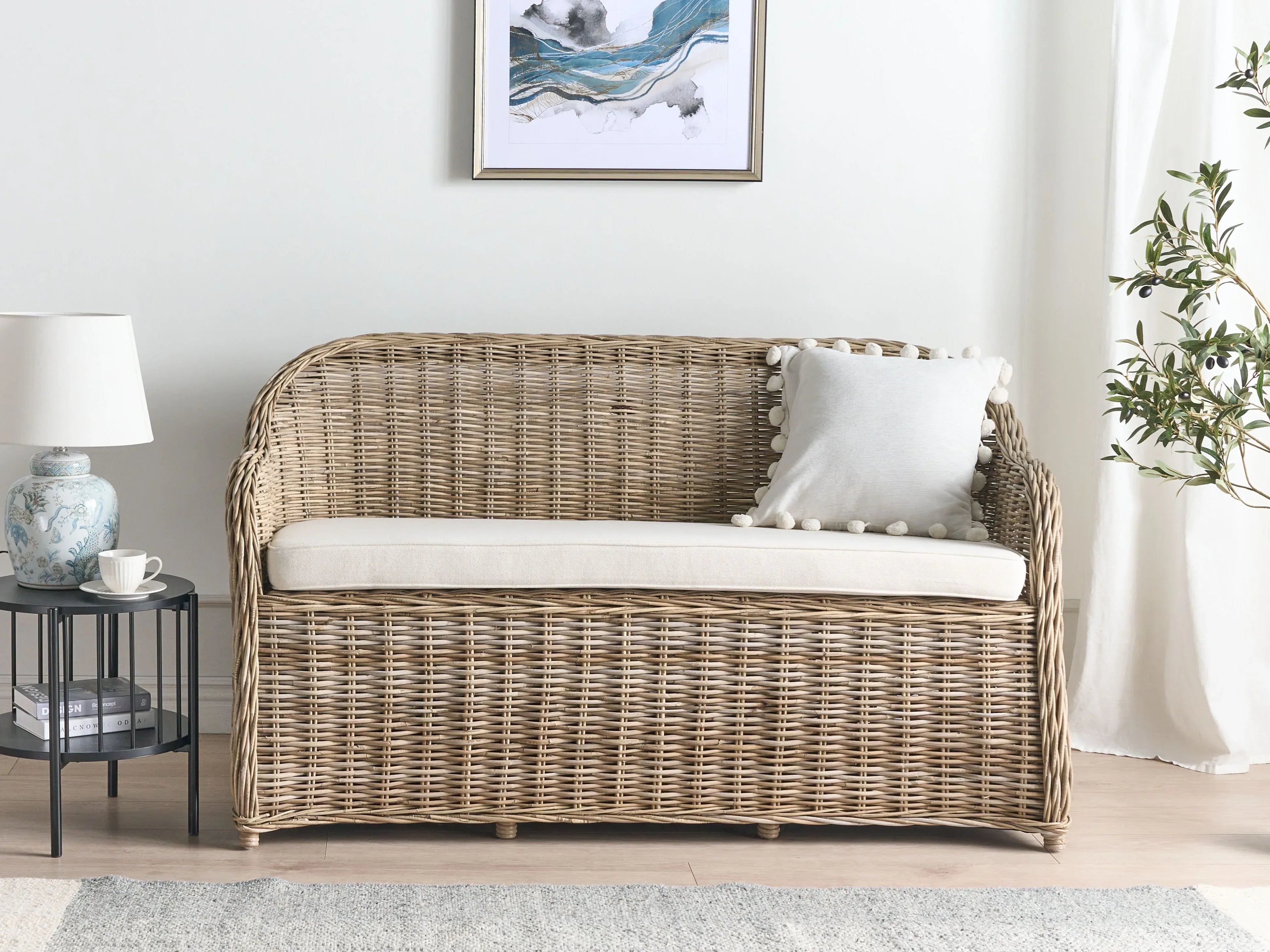 Banc de jardin avec coussin 150 cm Rotin Naturel