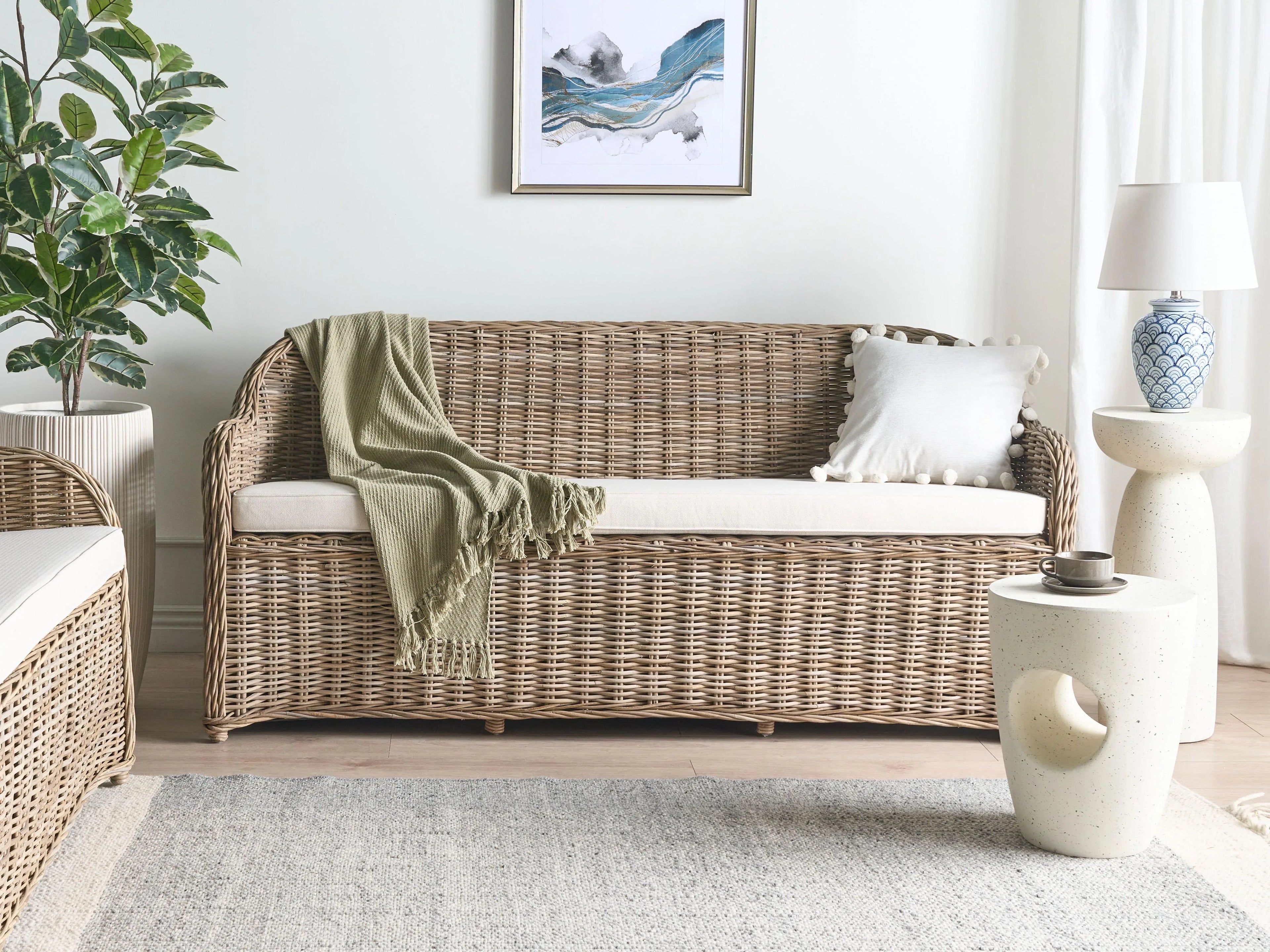 Banc de jardin avec coussin 189 cm Rotin Naturel