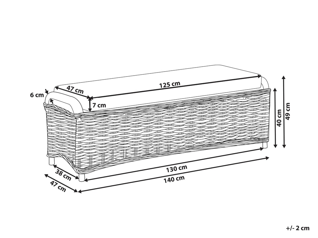 Ottomane de jardin 140 cm en rotin naturel