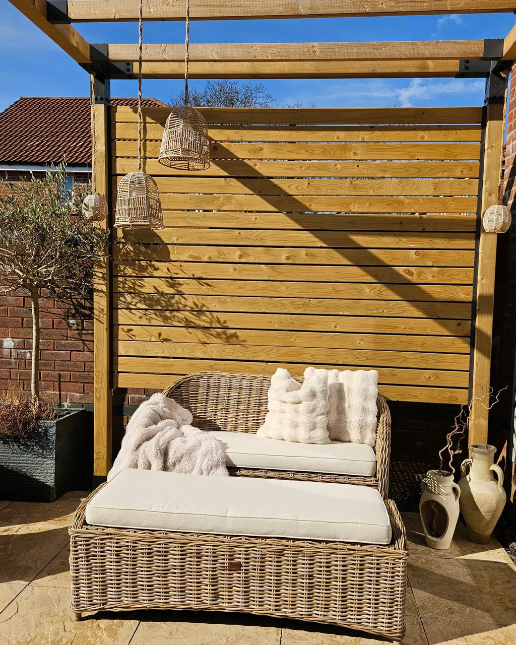 Ottomane de jardin 140 cm en rotin naturel