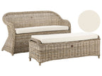 Panca da giardino con cuscino  141 cm con ottomana Rattan Naturale