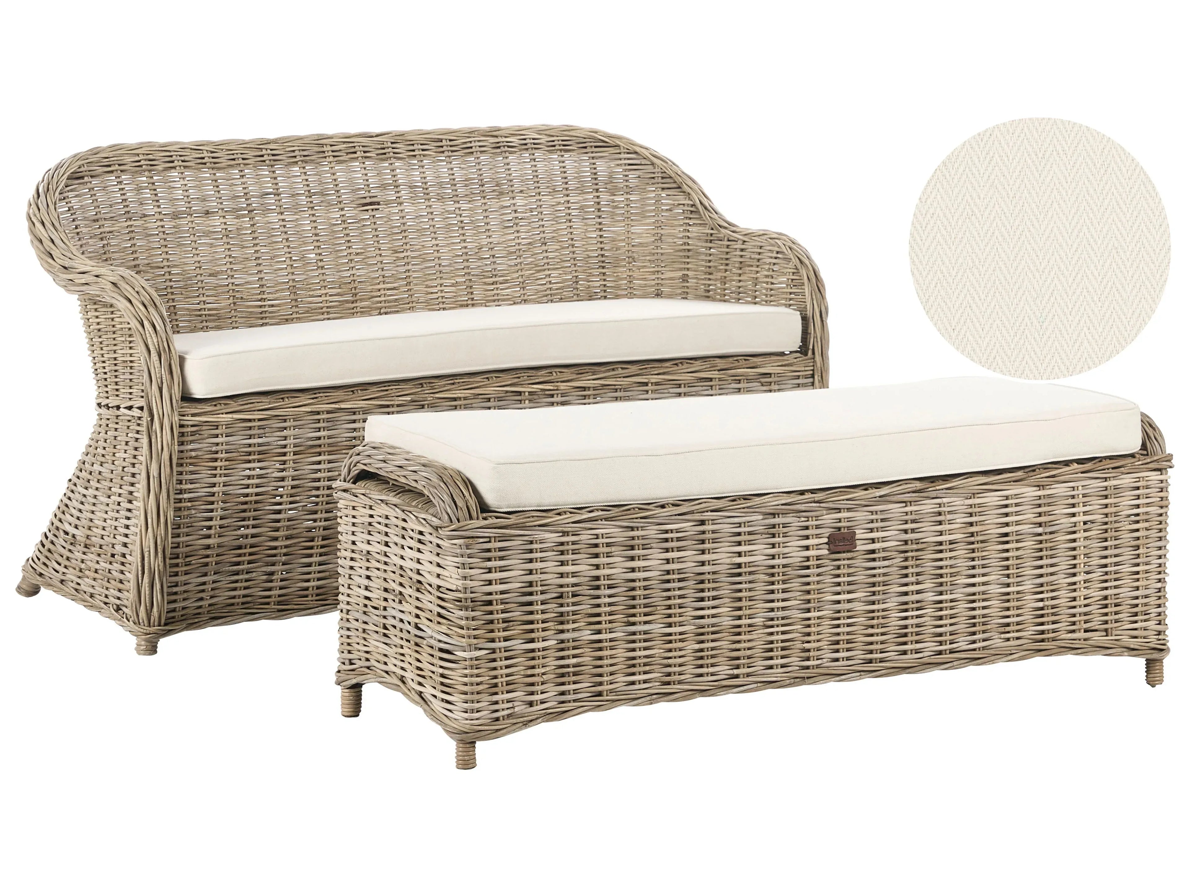 Panca da giardino con cuscino  141 cm con ottomana Rattan Naturale