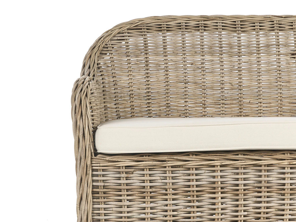 Banc de jardin avec coussin 141 cm avec pouf en rotin naturel