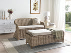 Banc de jardin avec coussin 141 cm avec pouf en rotin naturel