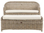 Banc de jardin avec coussin 141 cm avec pouf en rotin naturel