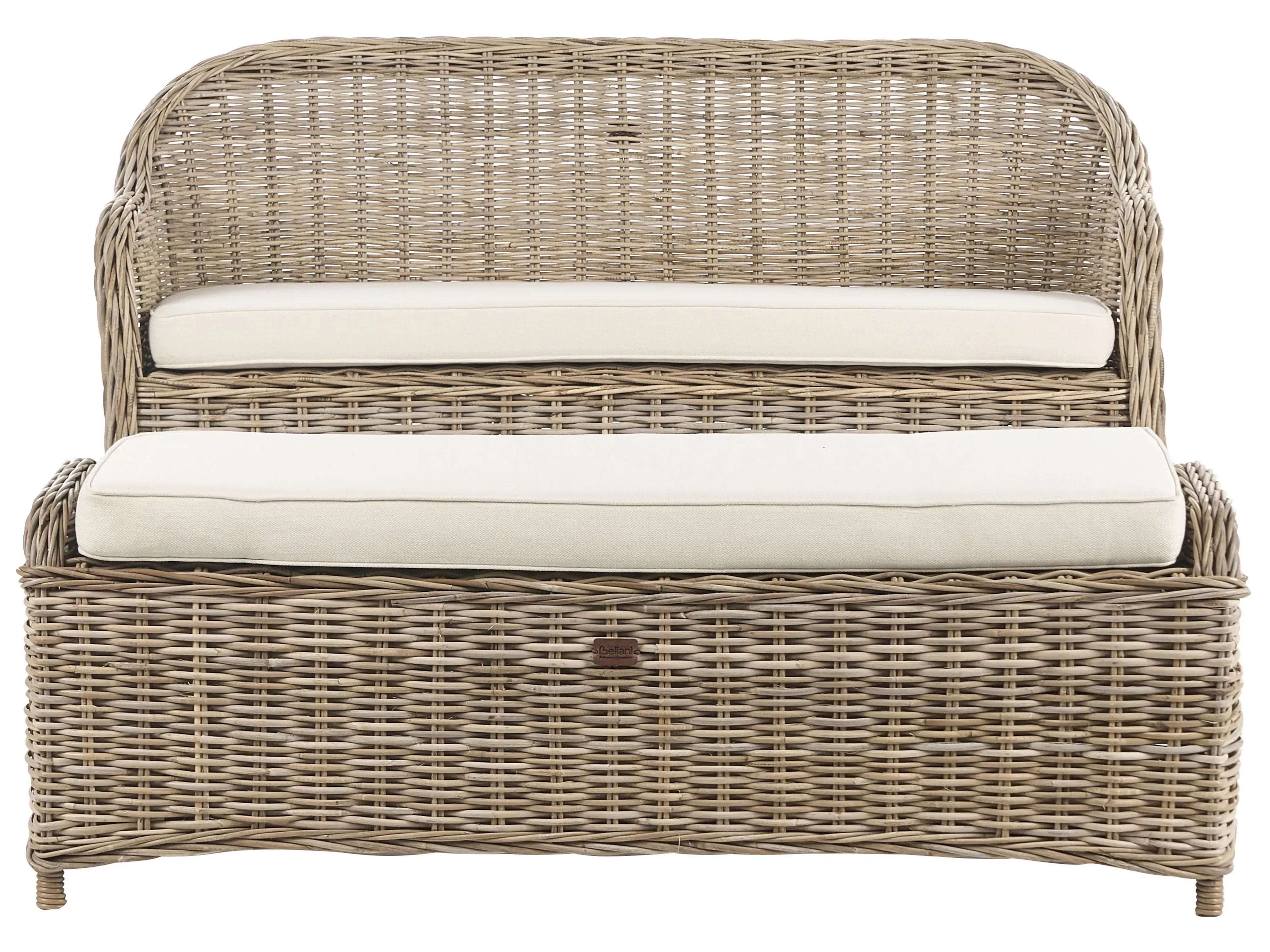 Banc de jardin avec coussin 141 cm avec pouf en rotin naturel