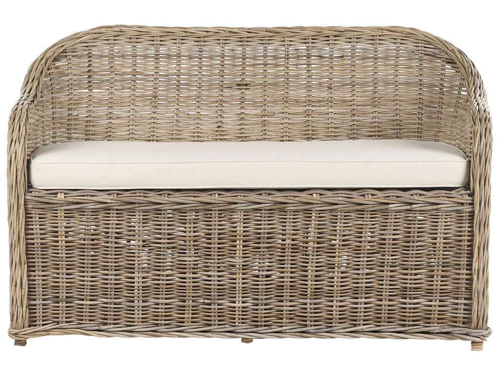 Banc de jardin avec coussin 141 cm avec pouf en rotin naturel