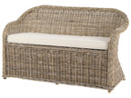 Banc de jardin avec coussin 141 cm avec pouf en rotin naturel