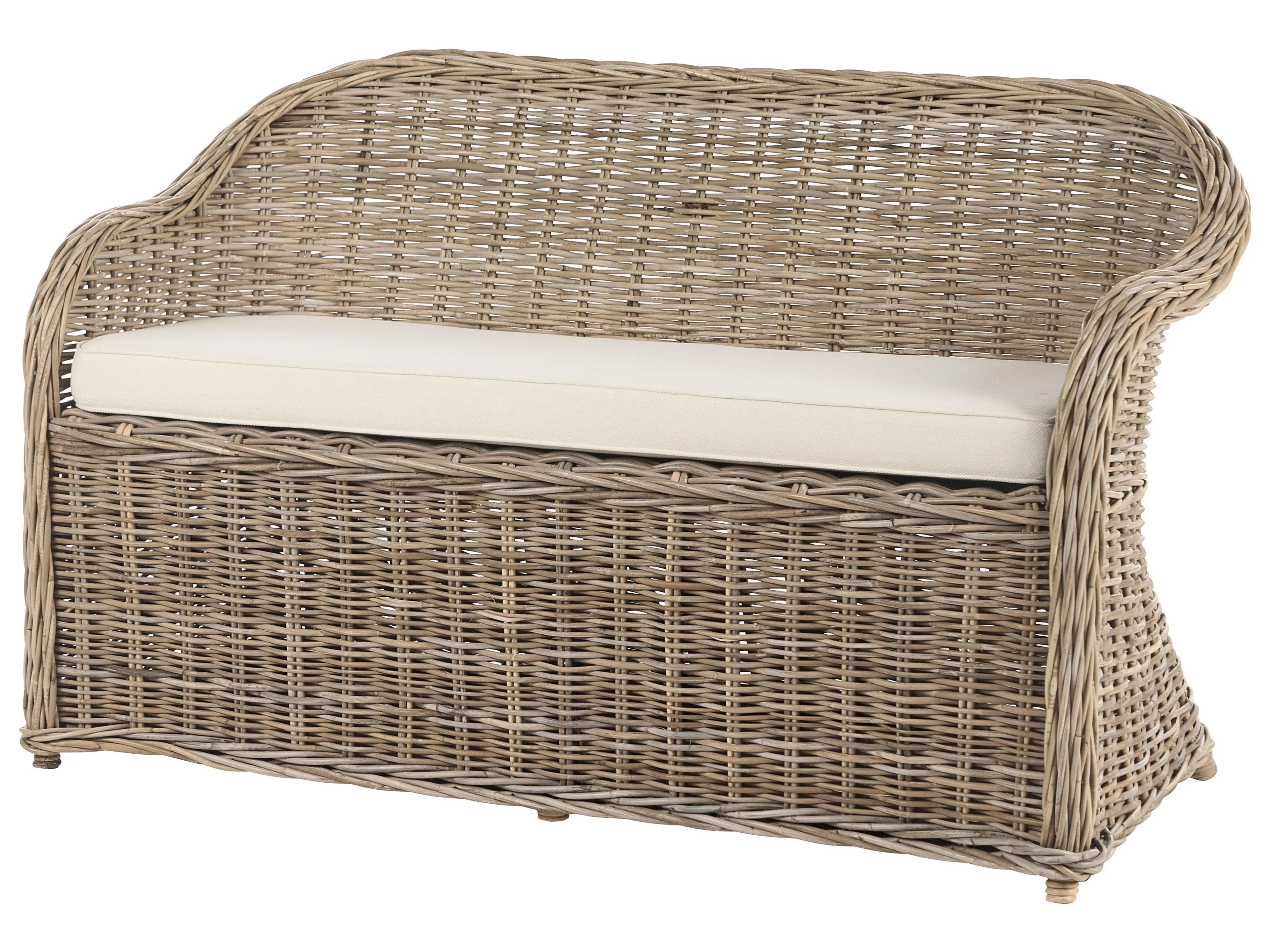 Banc de jardin avec coussin 141 cm avec pouf en rotin naturel