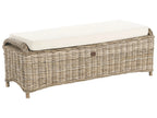 Banc de jardin avec coussin 141 cm avec pouf en rotin naturel