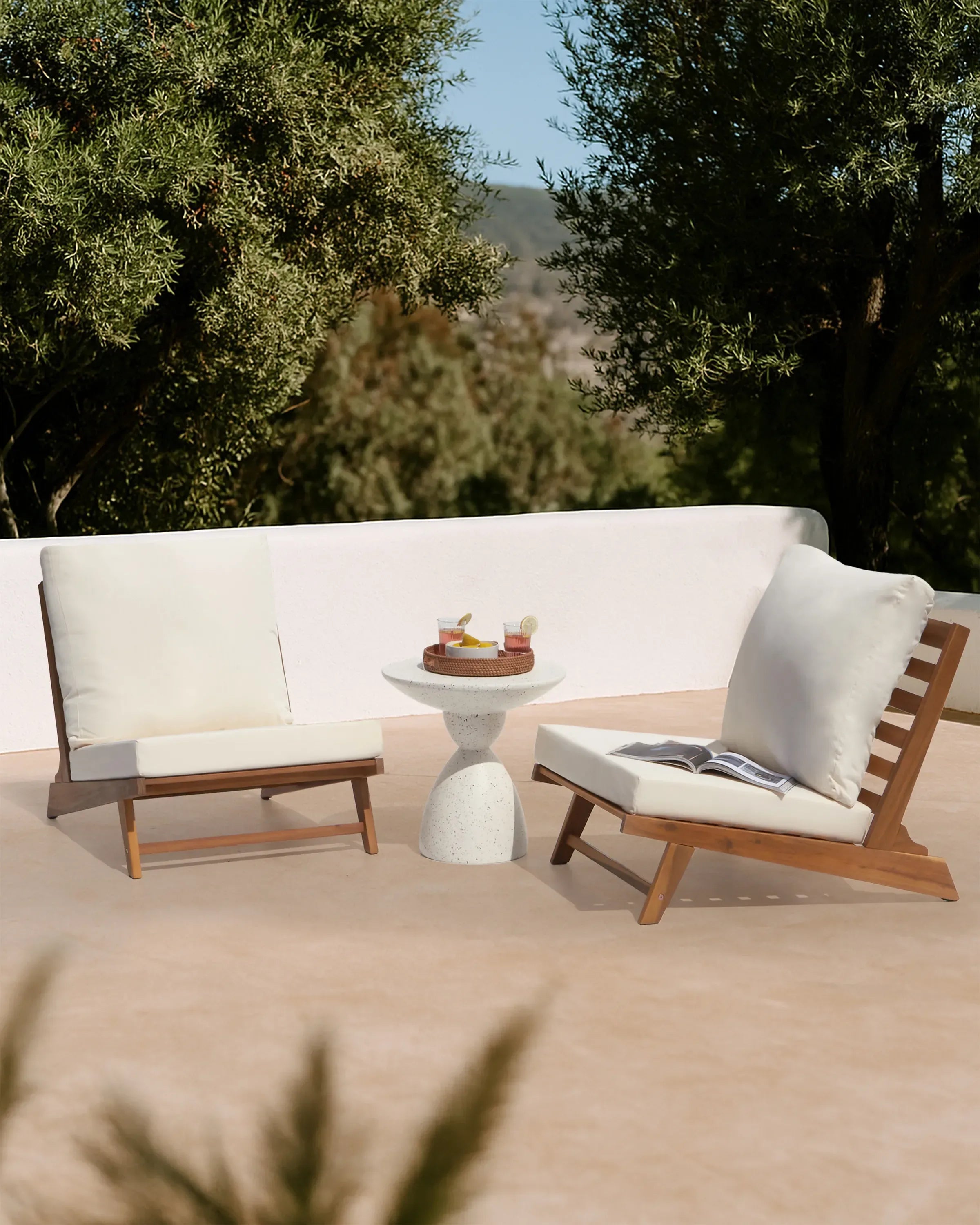 Chaise avec coussin Bois d'acacia Blanc cassé