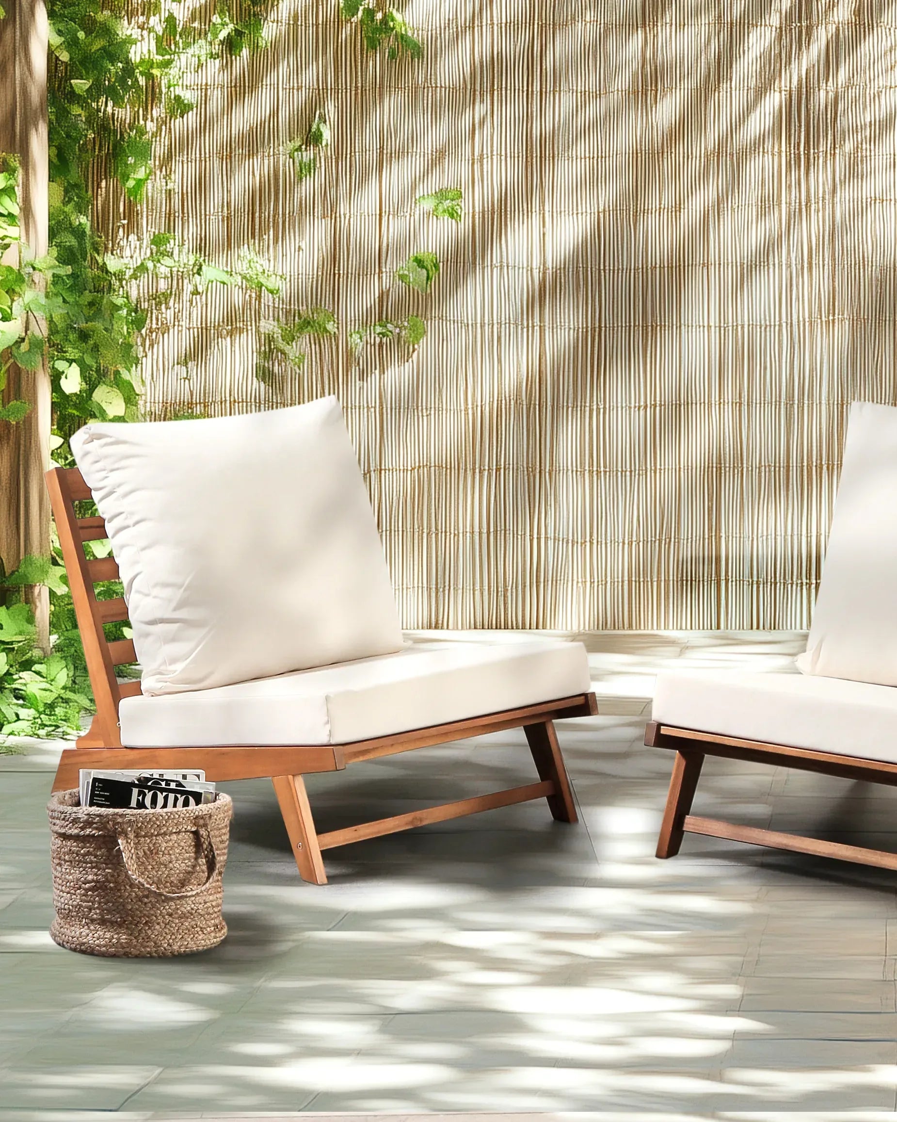 Chaise avec coussin Bois d'acacia Blanc cassé