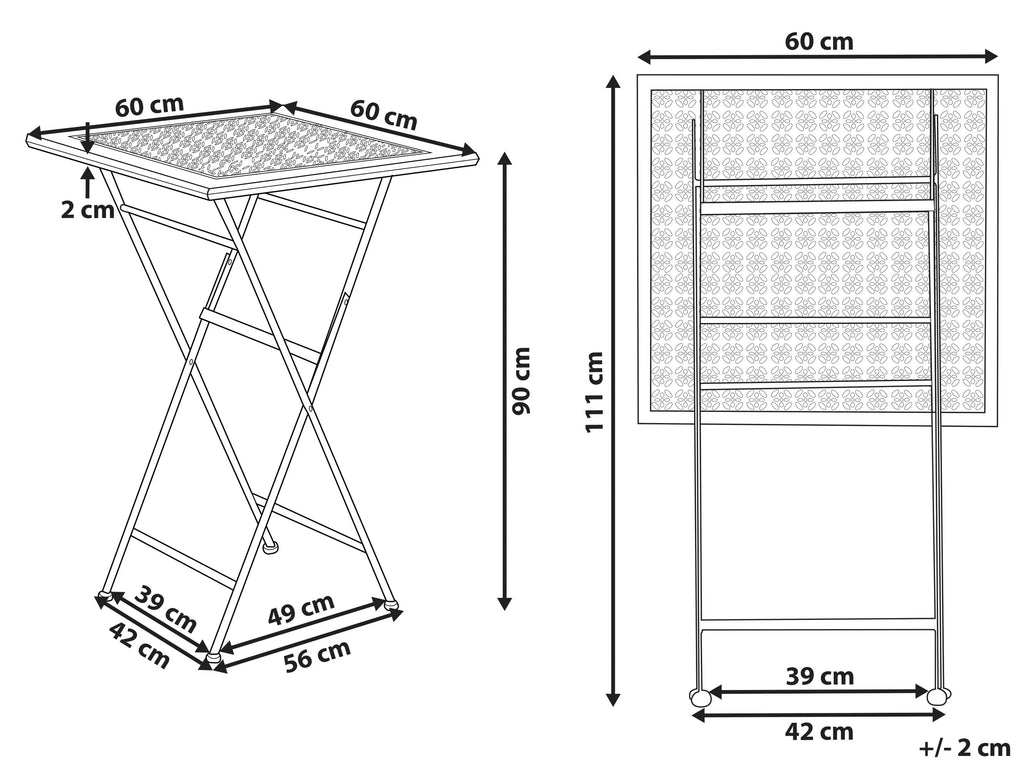 Table de bar de jardin 60 cm 60 cm Métal Noir