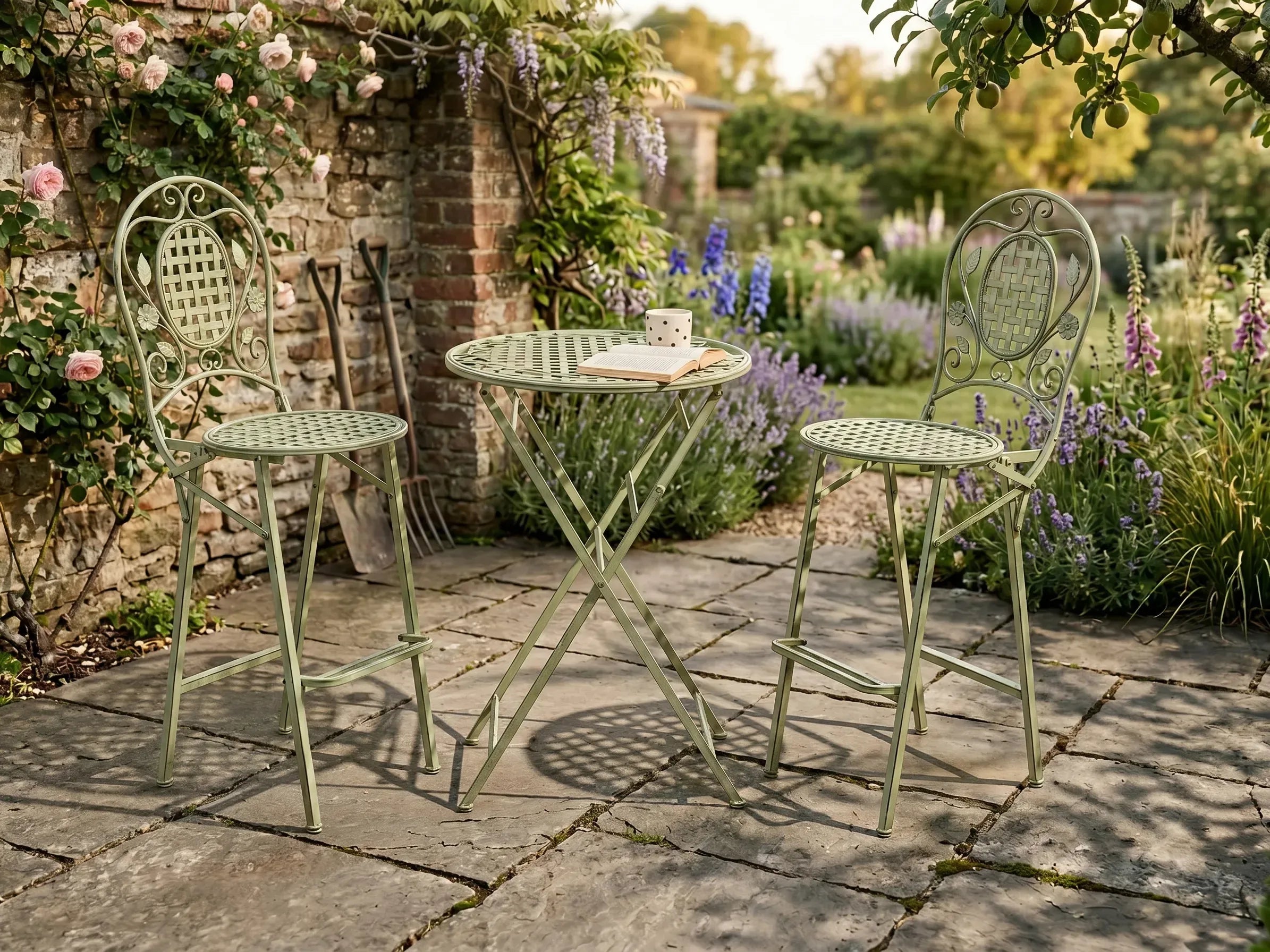Table de bar de jardin 60 x 60 cm Métal Vert clair