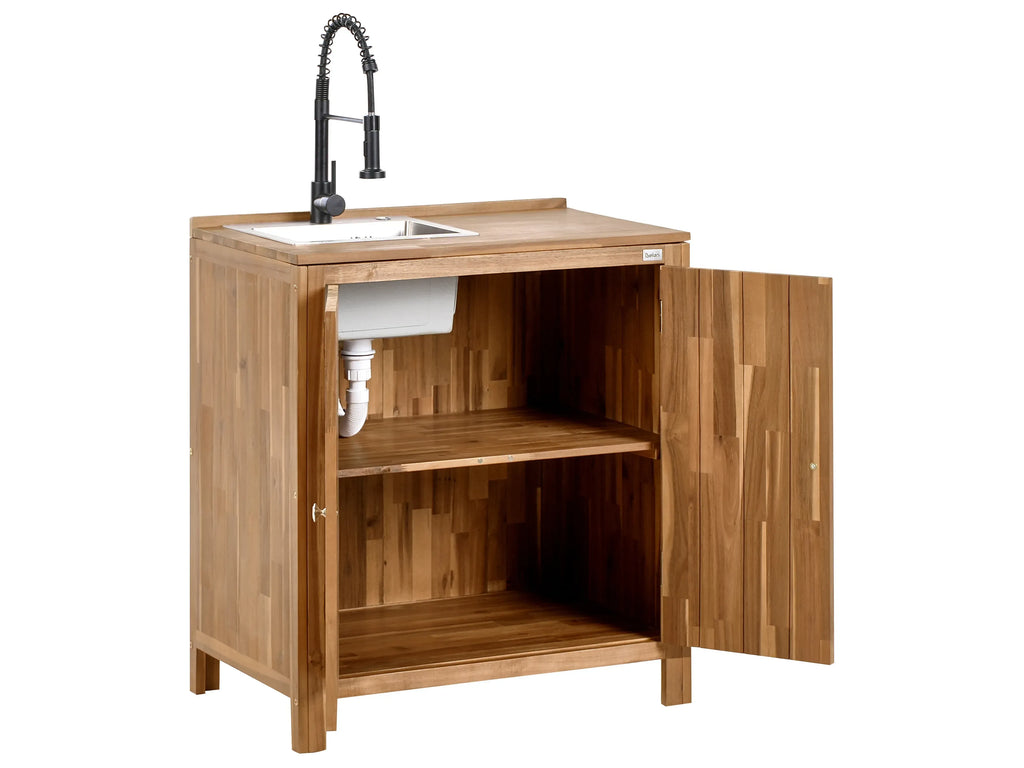 Meuble de cuisine extérieur avec évier Bois d'acacia Marron/Noir
