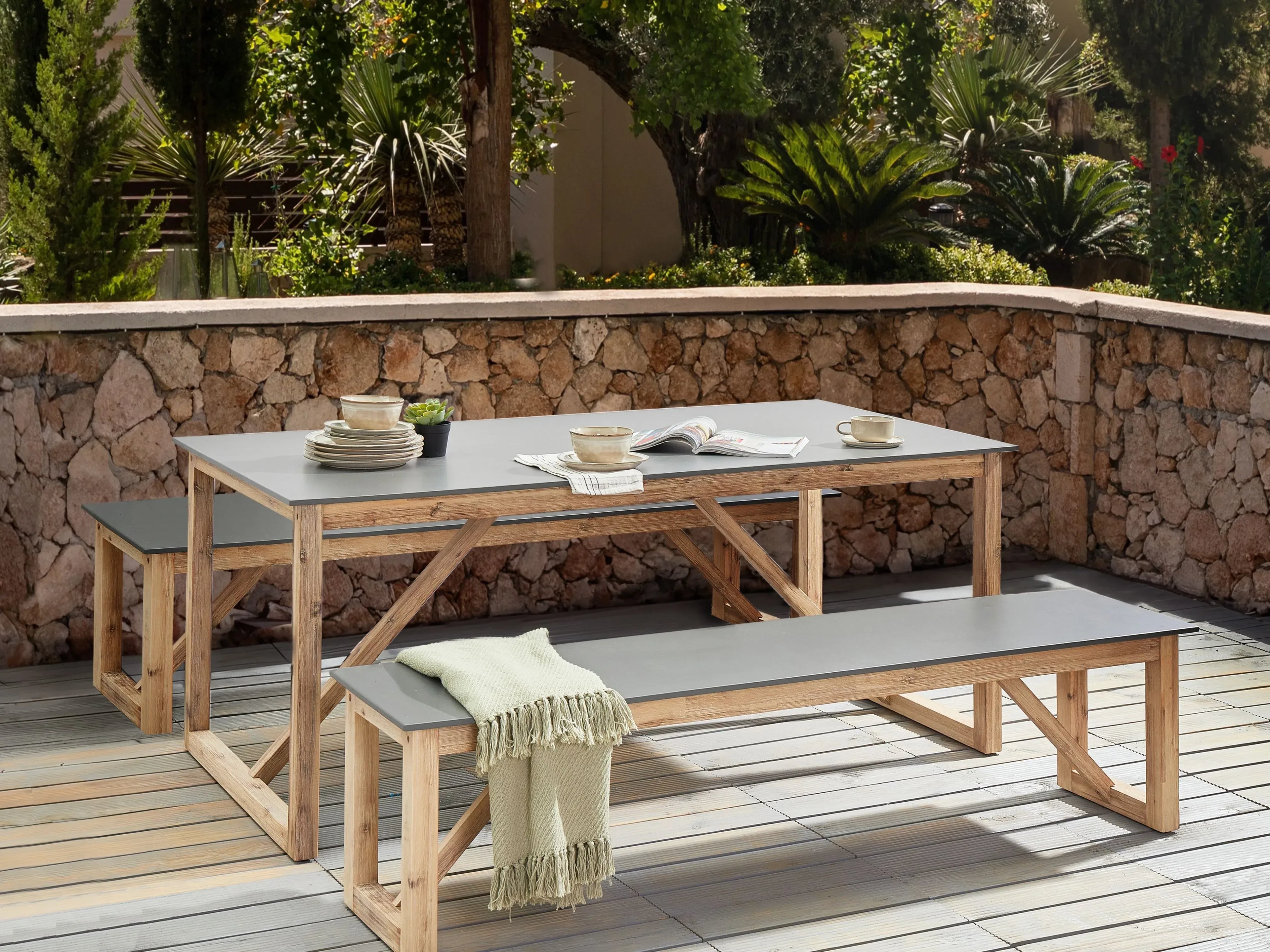 Table de salle à manger de jardin 180 cm 90 cm Ciment Gris