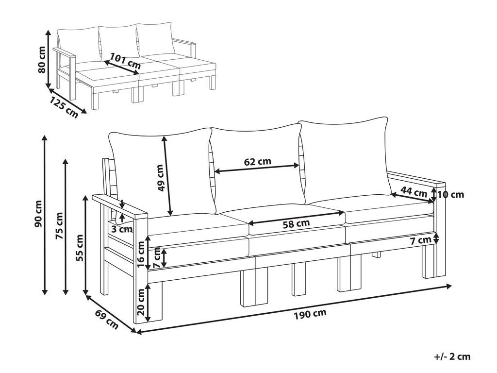 Banc de jardin avec coussin 190 cm Réglable Bois d'acacia Marron