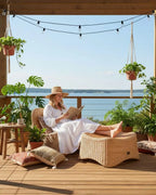Fauteuil de jardin avec pouf Rotin Naturel