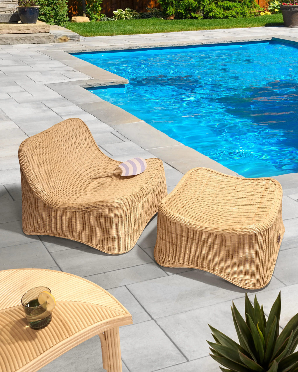 Fauteuil de jardin avec pouf Rotin Naturel