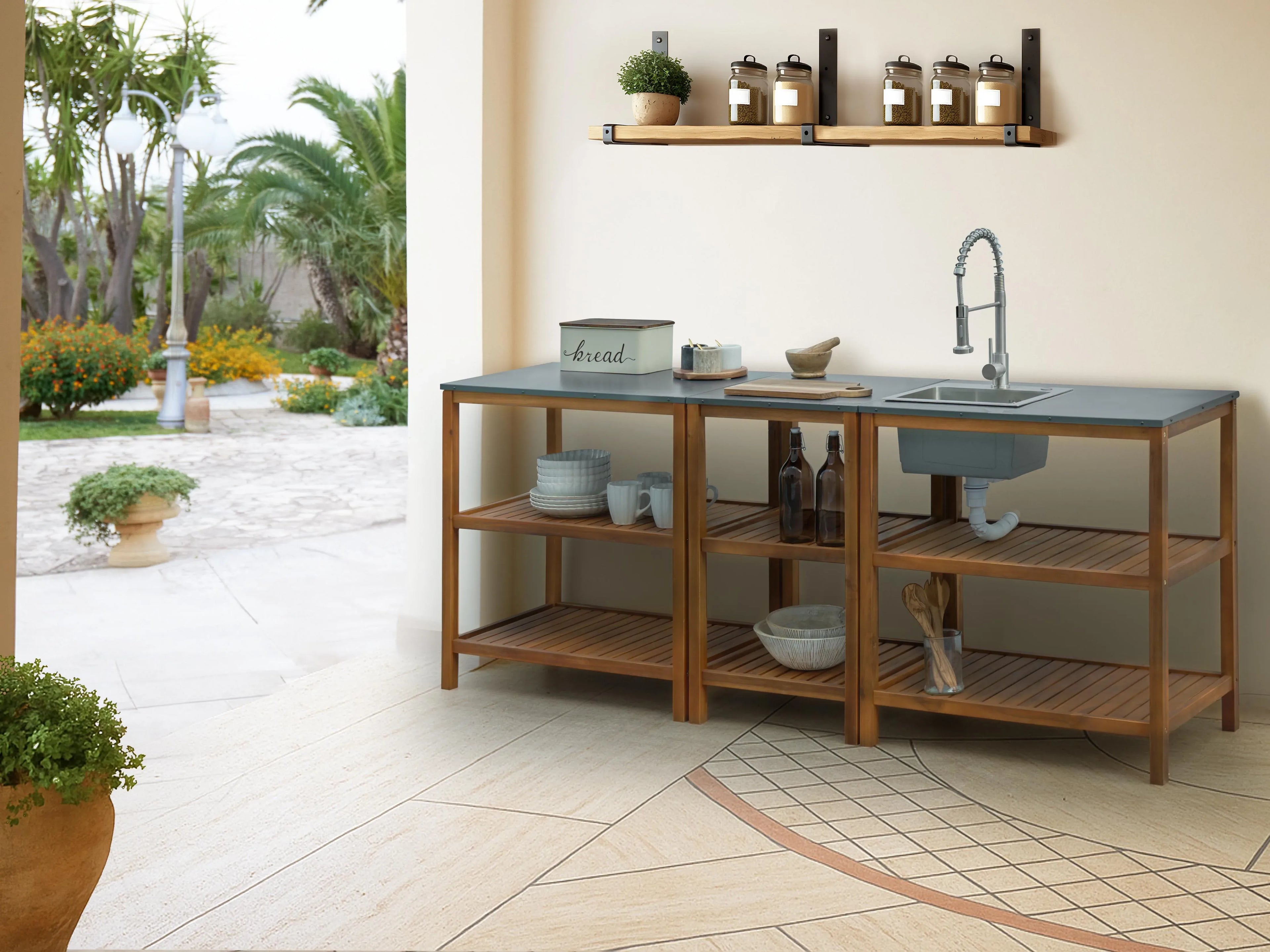 Îlot de cuisine d'extérieur Bois d'acacia Marron