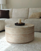 Table basse 70 cm x 70 cm Effet travertin