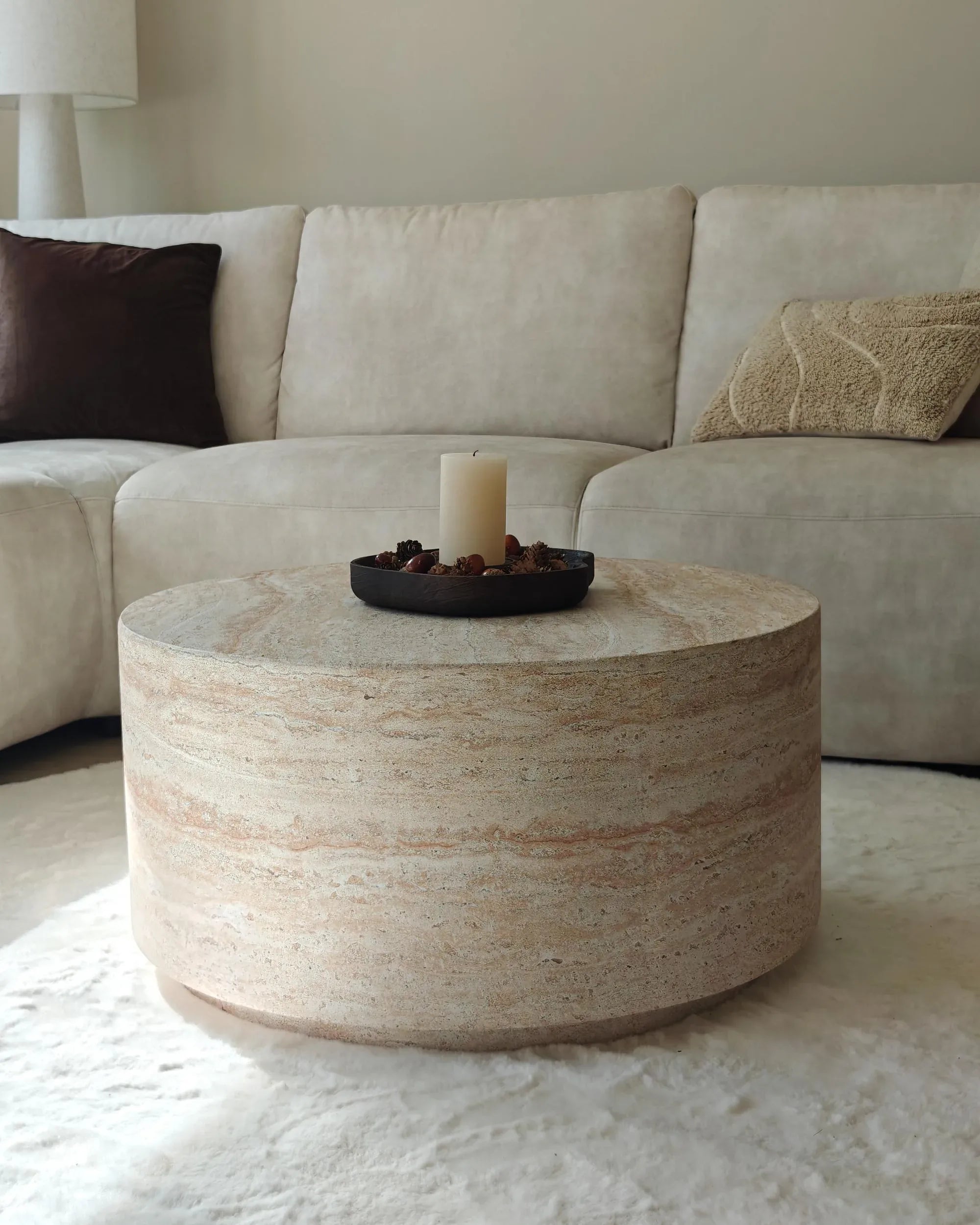 Table basse 70 cm x 70 cm Effet travertin