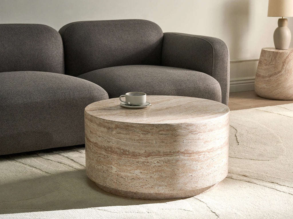 Table basse 70 cm x 70 cm Effet travertin
