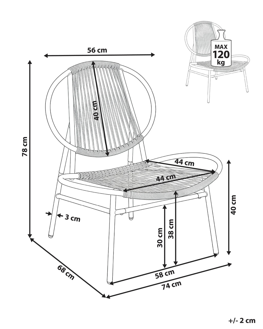 Chaise de jardin en rotin synthétique (PE) Beige