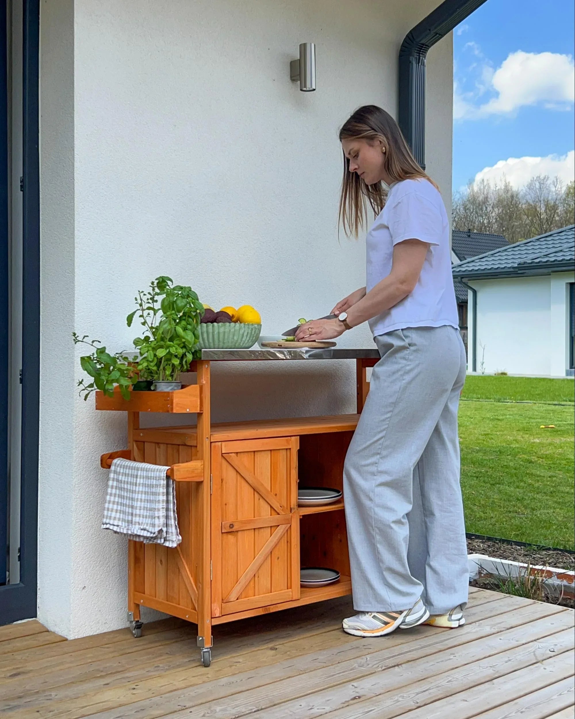 Îlot pour cuisine extérieure Bois de sapin Marron clair