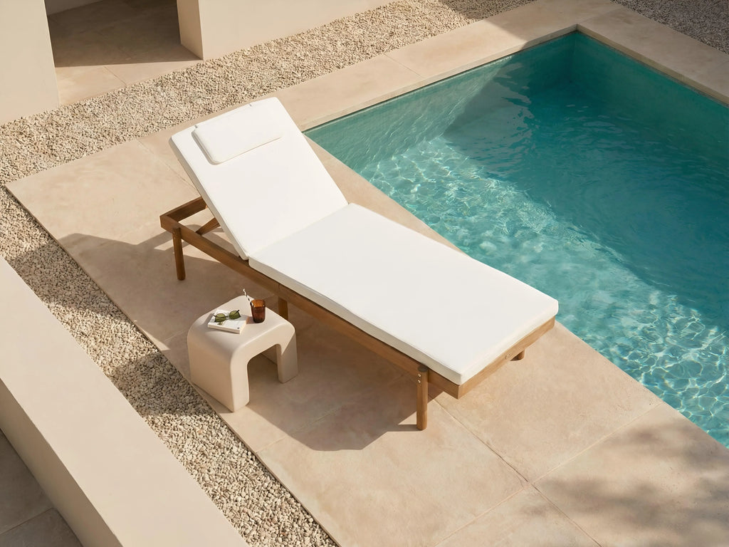 Chaise longue avec coussin Bois d'acacia Blanc