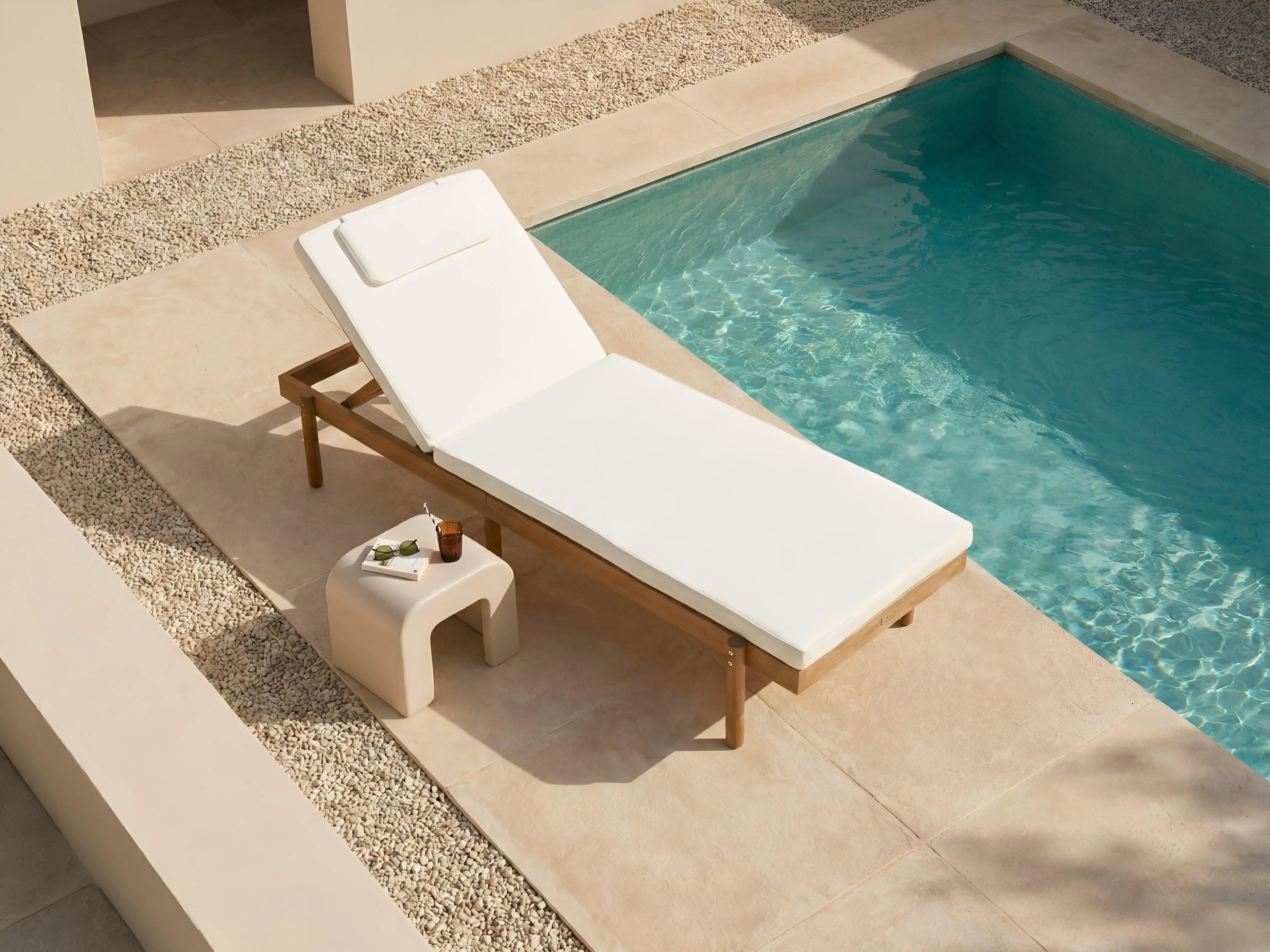 Chaise longue avec coussin Bois d'acacia Blanc